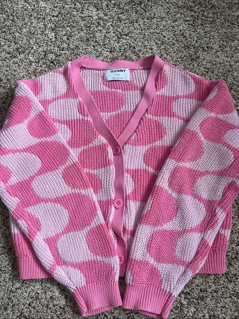 Old Navy Two-Tone Pink Pattern Button-Up V-Neck Cardigan
